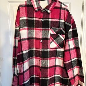 SHEIN Pink and Black Plaid Shirt